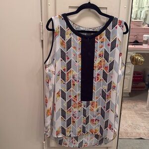 Cabi tank. Great print with grosgrain ribbon accents.  A little longer style. L